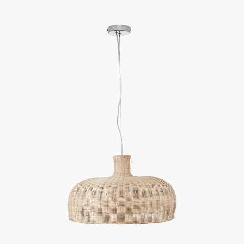 Caswell Natural Rattan Dome Pendant with Brushed Chrome Ceiling Fitting E27