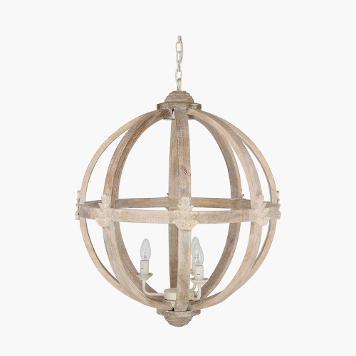 Large Round Wooden Electrified Pendant