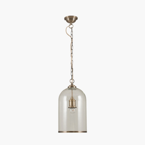 Clear Glass and Antique Brass Pendant