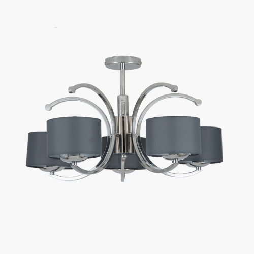 Arcadia Silver Metal Five Curved Arm Semi Flush Pendant