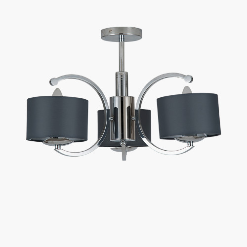 Arcadia Silver Metal Three Curved Arm Semi Flush Pendant