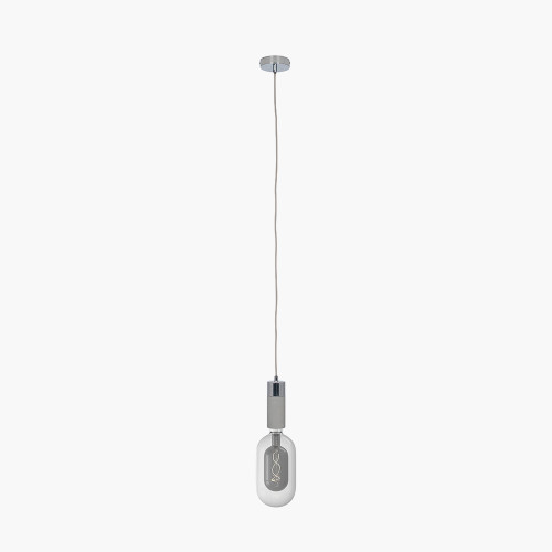 Frowick Concrete and Brushed Chrome Ceiling Fitting with LED Clear and Smokey Double Tube Organic E27 Bulb