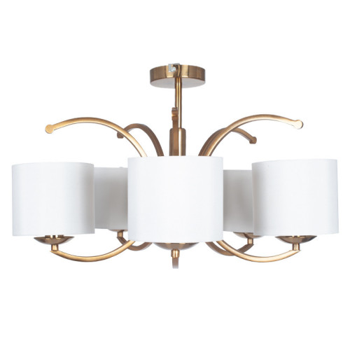 Satin Brass Metal Curved 5 Arm Semi Flush Pendant