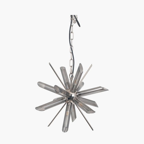 Smoke Glass and Silver Metal Starburst Pendant