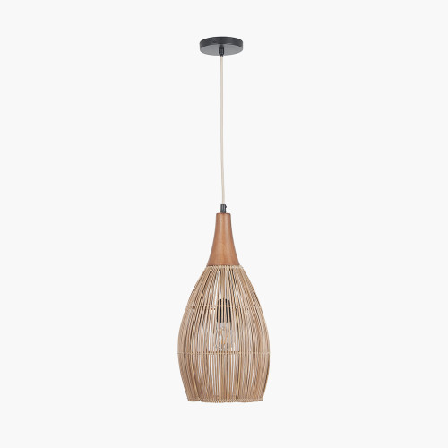 Ata Bamboo and Wood Tall Dome Pendant