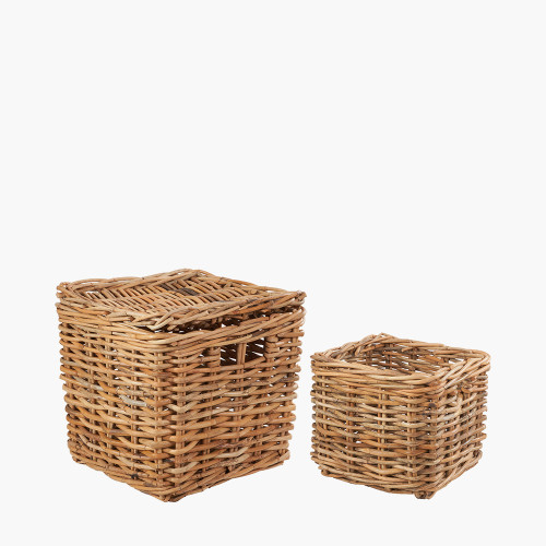 tobs® S/2 Natural Rattan Storage Baskets & Lid