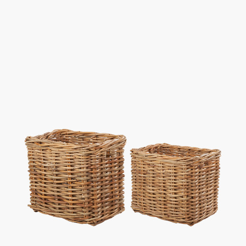 tobs® S/2 Natural Rattan Square Log Baskets