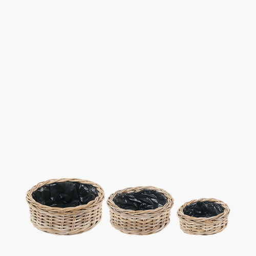 tobs® S/3 Grey Kubu Rattan Round Planters