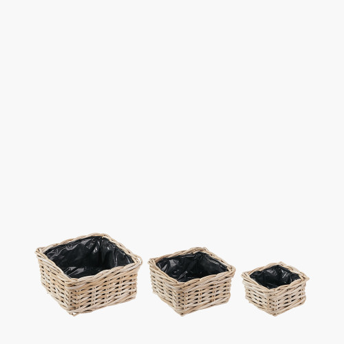 tobs® S/3 Grey Kubu Rattan Square Planters