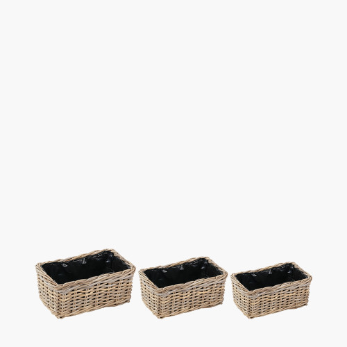 tobs® S/3 Grey Kubu Rattan Rect Planters