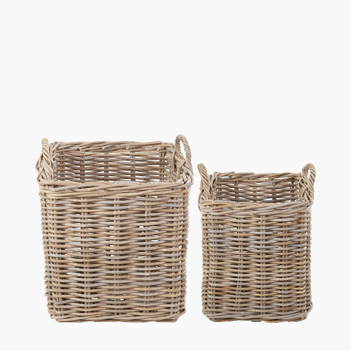 tobs® S/2 Grey Rattan Square Log Baskets