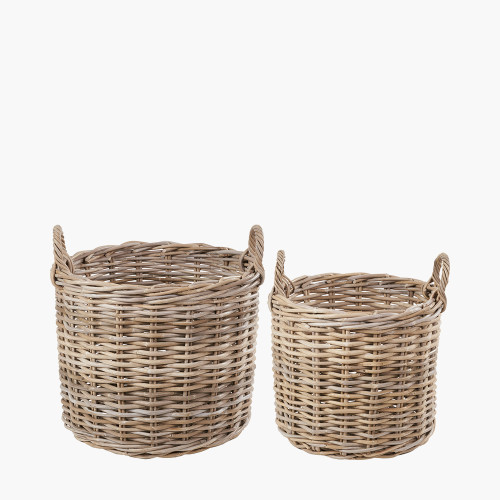 tobs® S/2 Grey Rattan Round Log Baskets