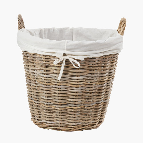 tobs® Grey Kubu Rattan Lined Round Basket