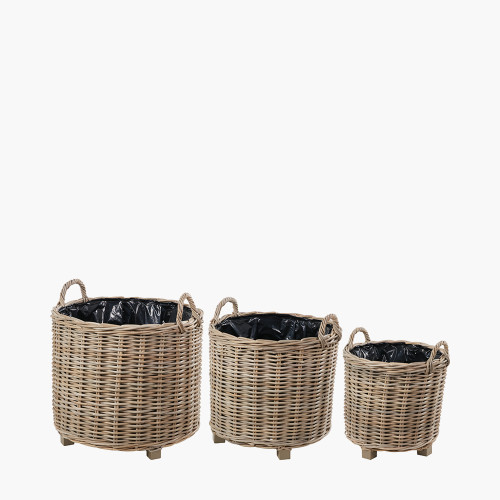 tobs® S/3 Grey Kubu Round Basket Planters