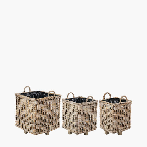 tobs® S/3 Grey Kubu Square Basket Planters