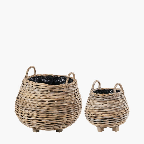 tobs® S/2 Grey Kubu Bulbous Basket Planters