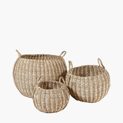 S/3 Woven Natural Seagrass Round Baskets