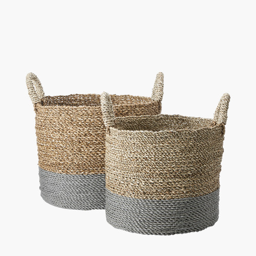 S/2 Banana Leaf Two Tone Natural and Grey Baskets