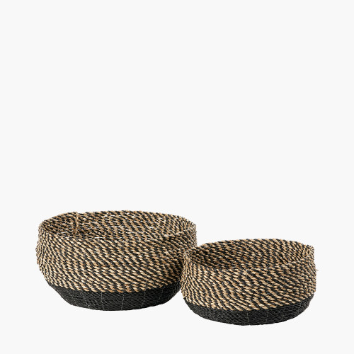 S/2 Woven Natural and Black Seagrass Rou