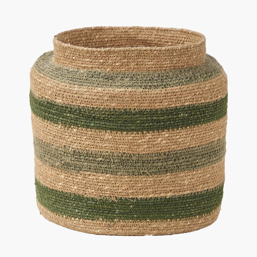 Seagrass NAT/SAG Stripe Round Basket