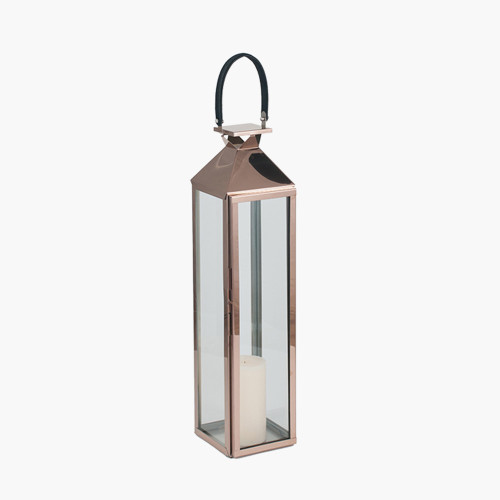 Shiny Copper Stainless Steel &Glass Medium Lantern