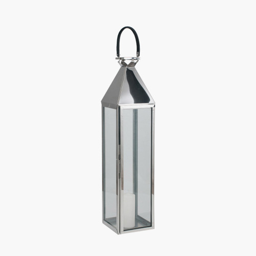 Shiny Nickel Stainless Steel & Glass Large Lantern