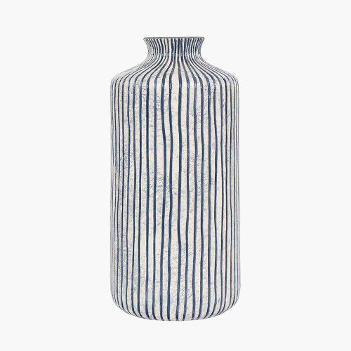 Blue and White Stripe Stoneware Vase