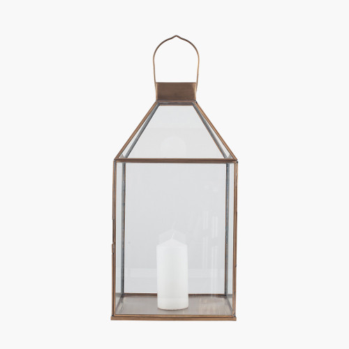 Shiny Brass Metal & Glass Square Lantern