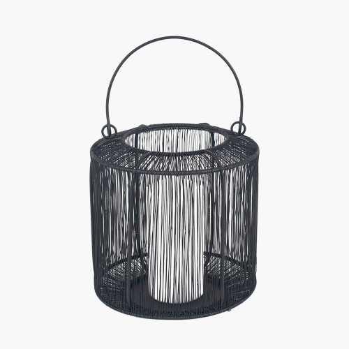 Matt Black Mesh Metal Round Lantern Small