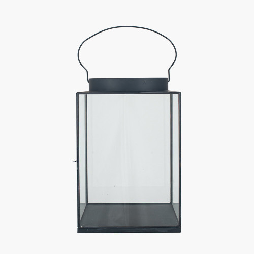 Matt Black Metal and Glass Large Square Lantern