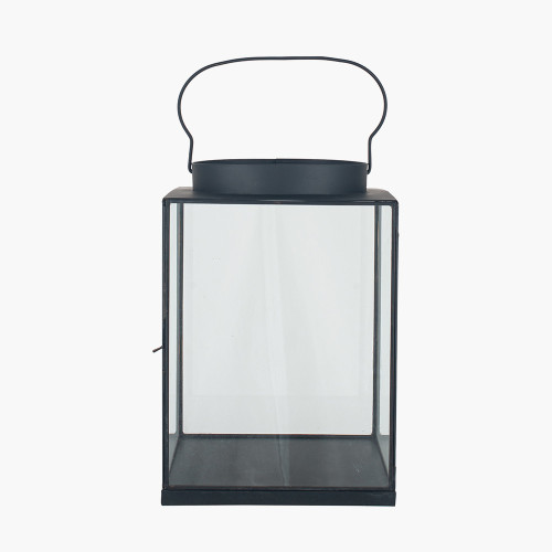 Matt Black Metal and Glass Small Square Lantern