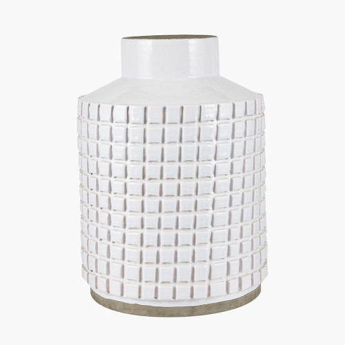 Malone Textured White Square Design Stoneware Vase