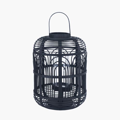 Black Bamboo and Glass Large Lantern