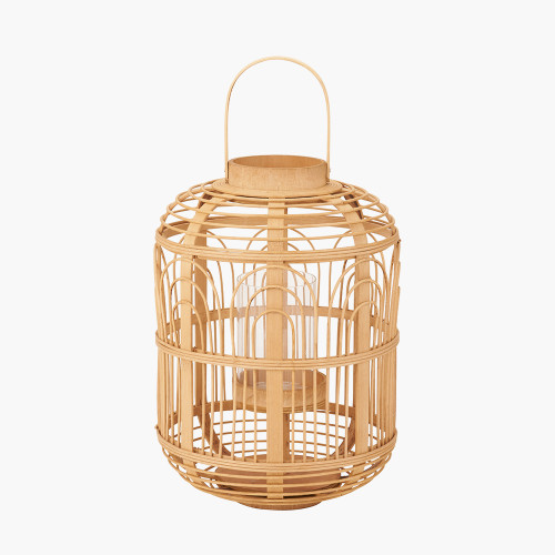 Natural Bamboo and Glass Large Lantern