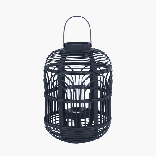 Black Bamboo and Glass Lantern