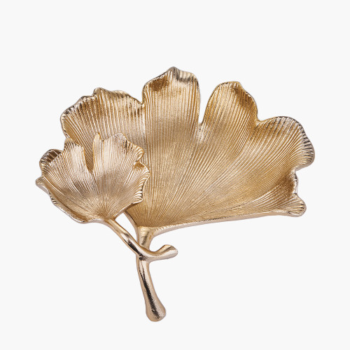 Shiny Gold Metal Decorative Duel Leaf Bowl 