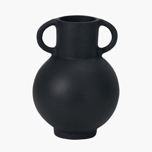 Matt Black Metal Vase with Handles