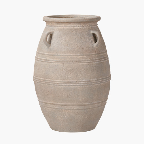 Grey Fibrestone Vase with Handles LRG