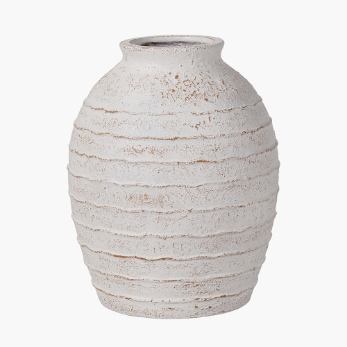 White Wash Fibrestone Ribbed Vase LRG