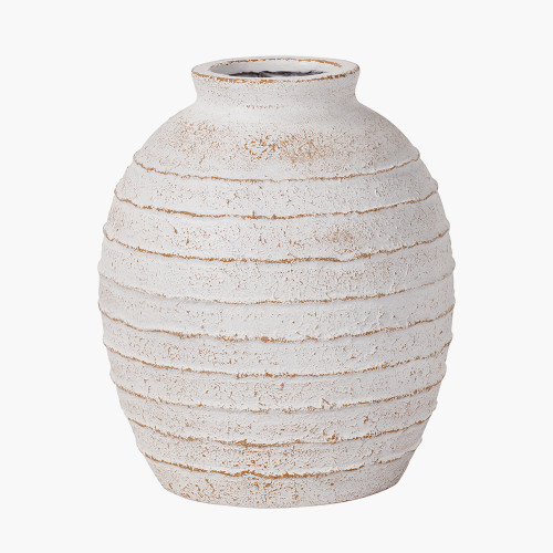 White Wash Fibrestone Ribbed Vase