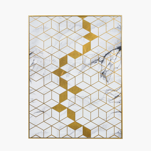 White Marble Canvas With Gold Geo Pattern