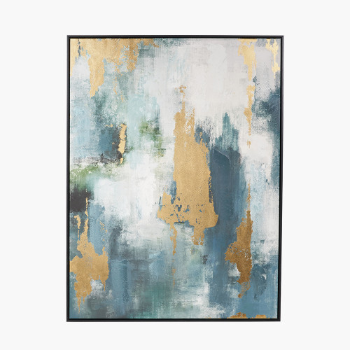 Gold/Blue Abstract Canvas with Black Frame