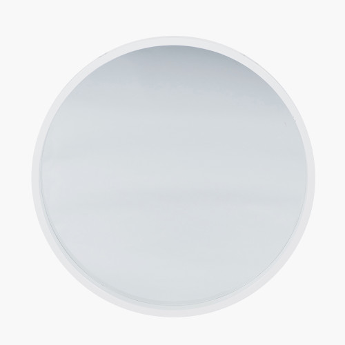 Glossy White Wood Round Wall Mirror