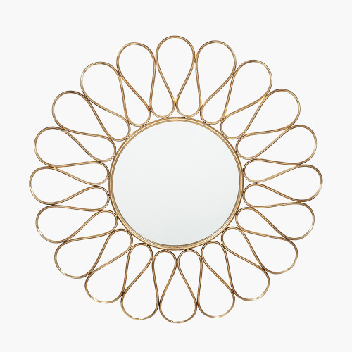 Antique Gold Metal Petal Design Round Wall Mirror