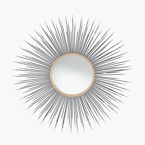 Black and Gold Metal Starburst Round Wall Mirror