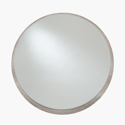 Grey Oak Wood Veneer Round Wall Mirror