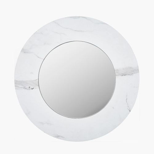 White Marble Veneer Round Wall Mirror