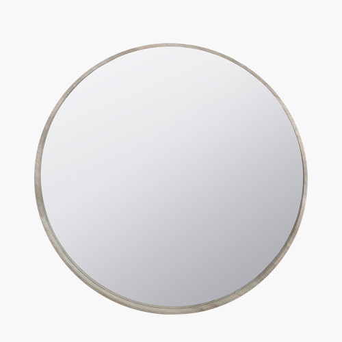 Grey Oak Wood Large Round Mirror