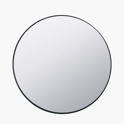 Black Slim Frame Round Wall Mirror Large