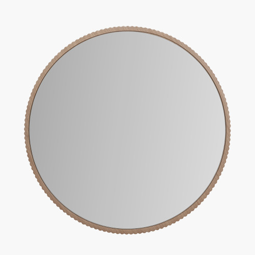 Oak Wood Veneer Round Wall Mirror